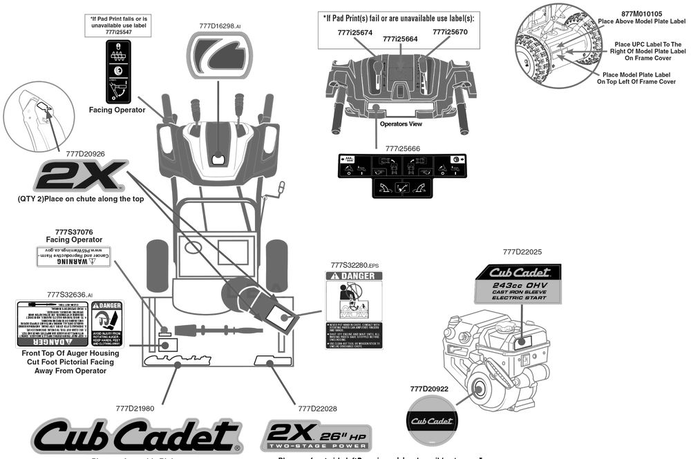 Label Map Diagram and Parts List for 2X26-INCHHP (31AM5CVS710)(2019) Cub Cadet Snow Blower